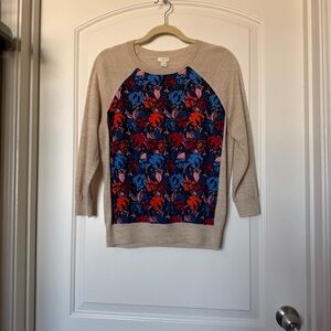 J. Crew Beige and Blue/red Floral Top perfect season top, preppy, academia, work